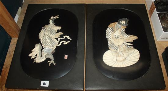 Pair of Japanese Shibayama panels of Immortals (one signed)